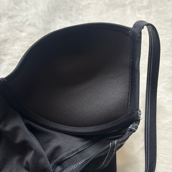 Structured Black Bustier Underwire Mesh Panels One-Piece Swimsuit - Picture 8 of 8